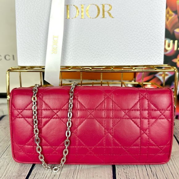 CHRISTIAN DIOR Magenta Pink Leather Cannage Long Wallet Crossbody with C… - Picture 3 of 16